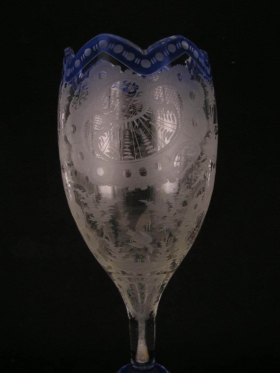 Antique Bohemian Crystal Glass With Hunting Decor-photo-4