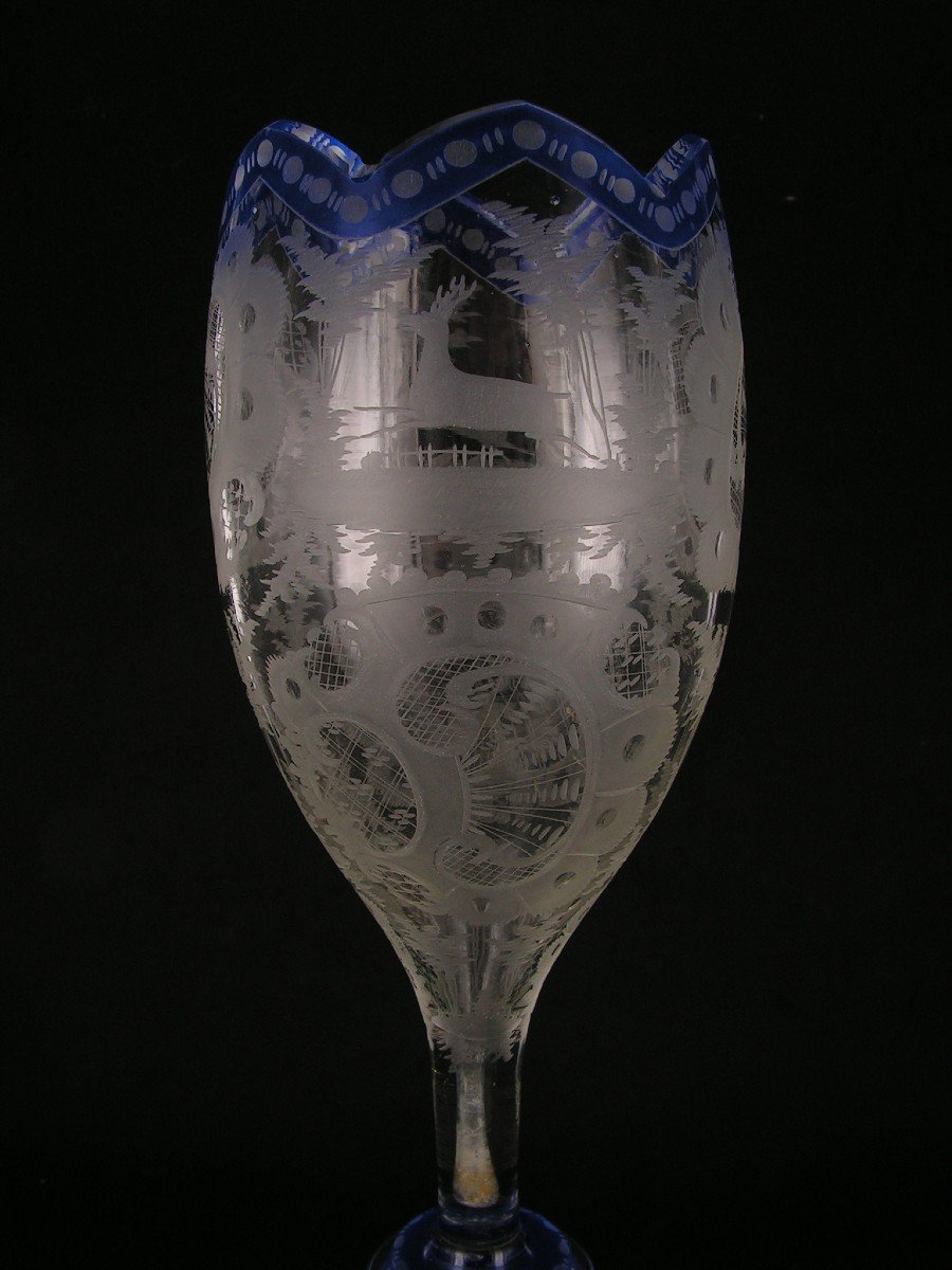 Antique Bohemian Crystal Glass With Hunting Decor-photo-1
