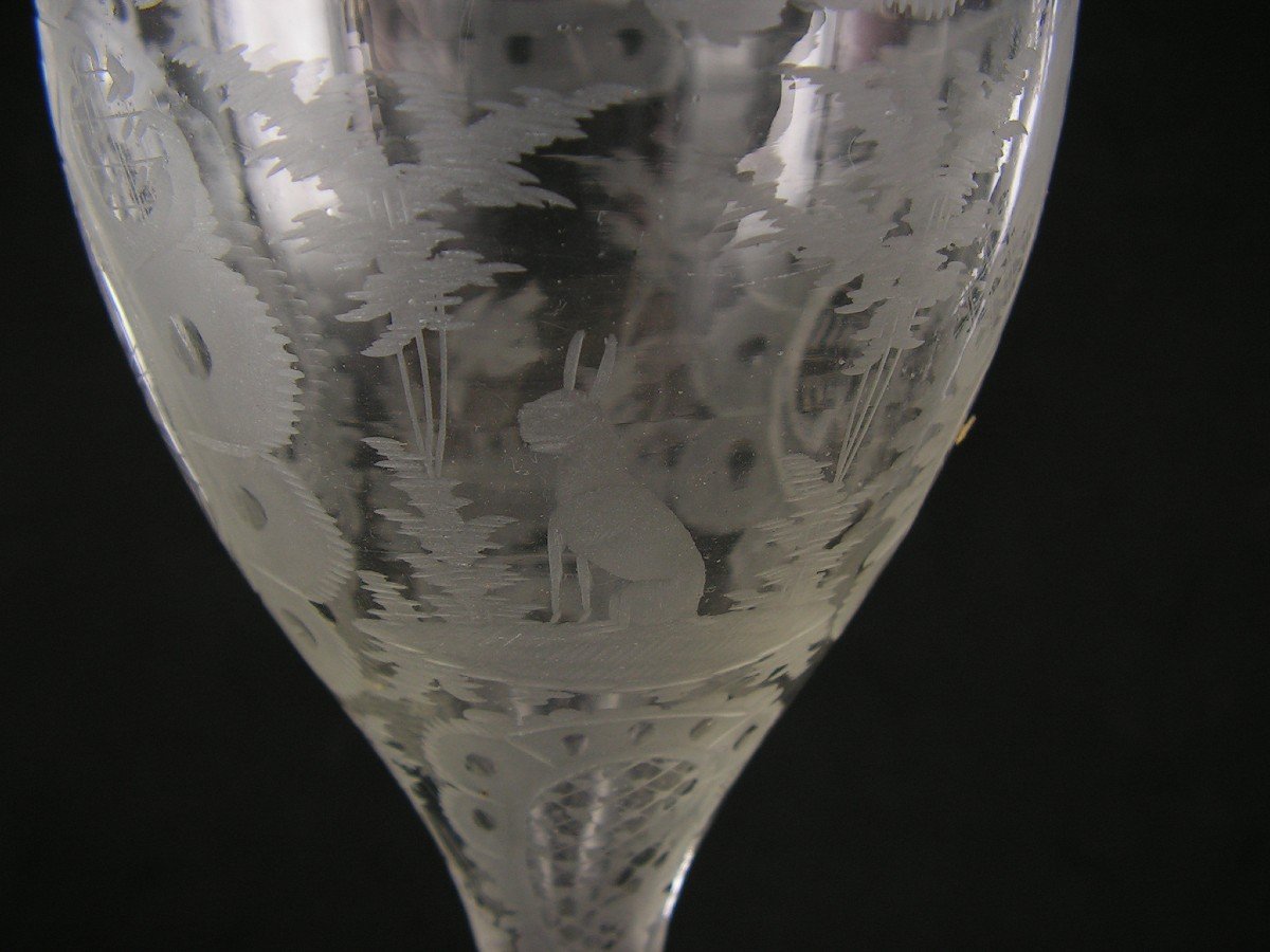Antique Bohemian Crystal Glass With Hunting Decor-photo-3