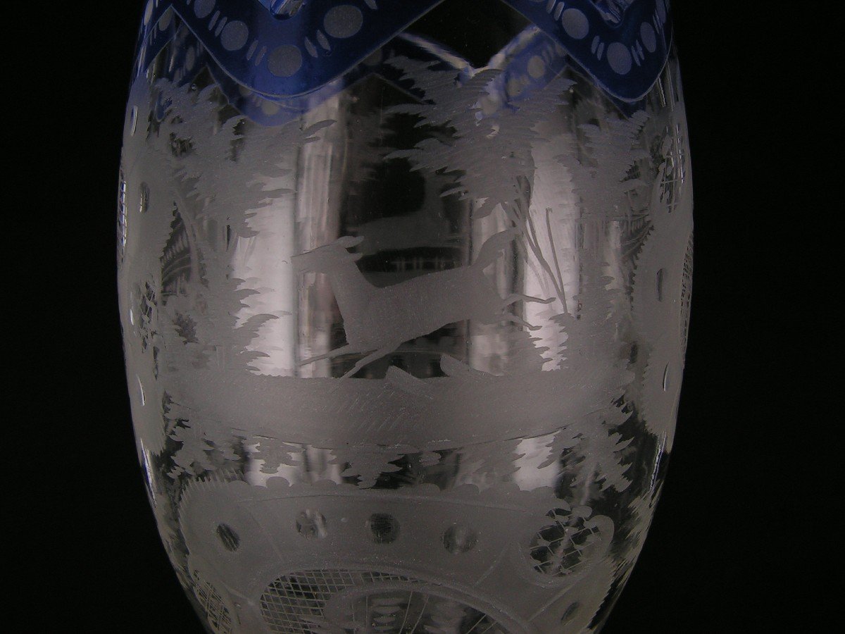 Antique Bohemian Crystal Glass With Hunting Decor-photo-4