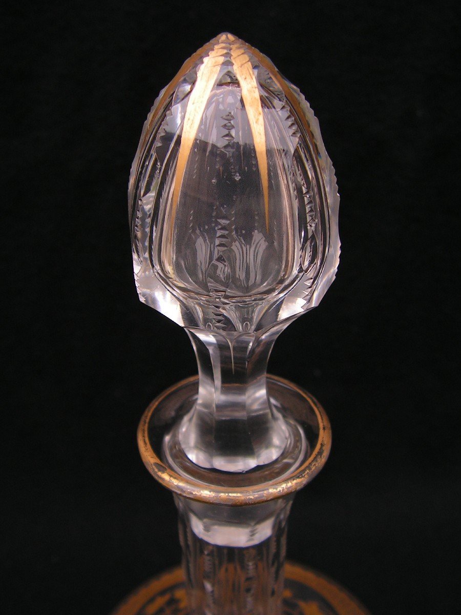 Ancienne Grande Carafe En Cristal Gravé Réhaussé A l'Or Type Saint Louis ou Baccarat-photo-1