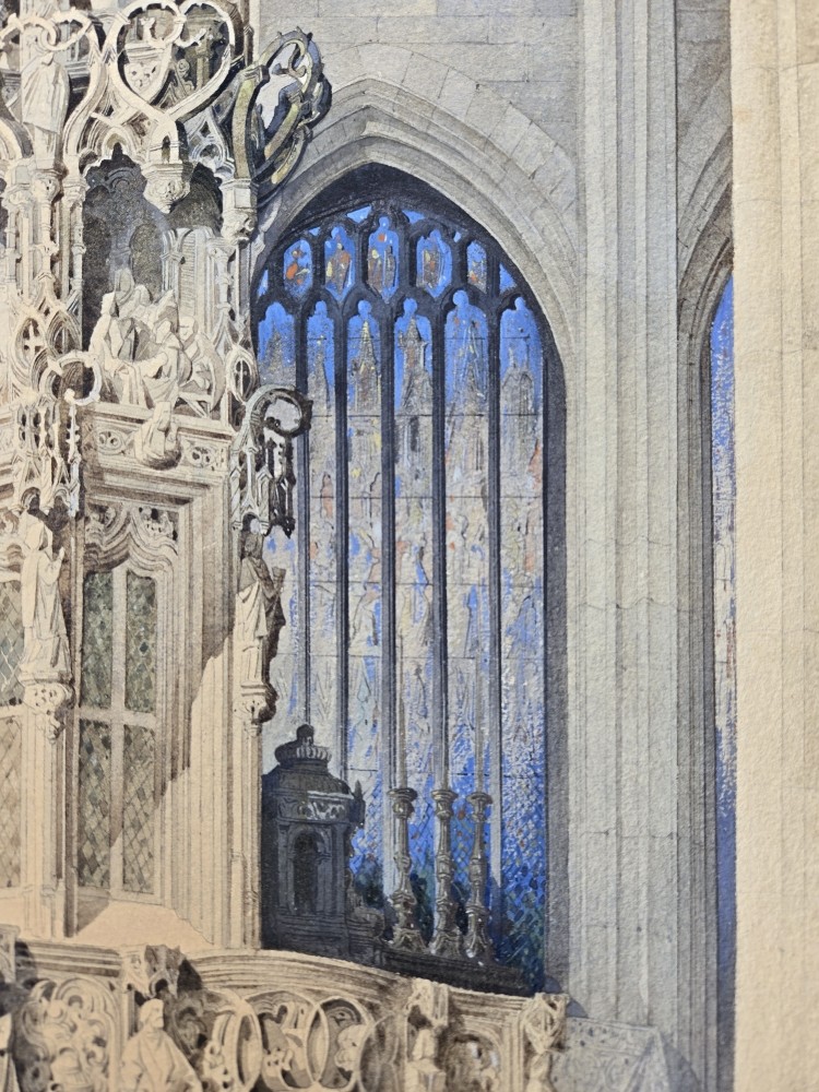 édouard Villain Watercolor Church Interior 1851-photo-5