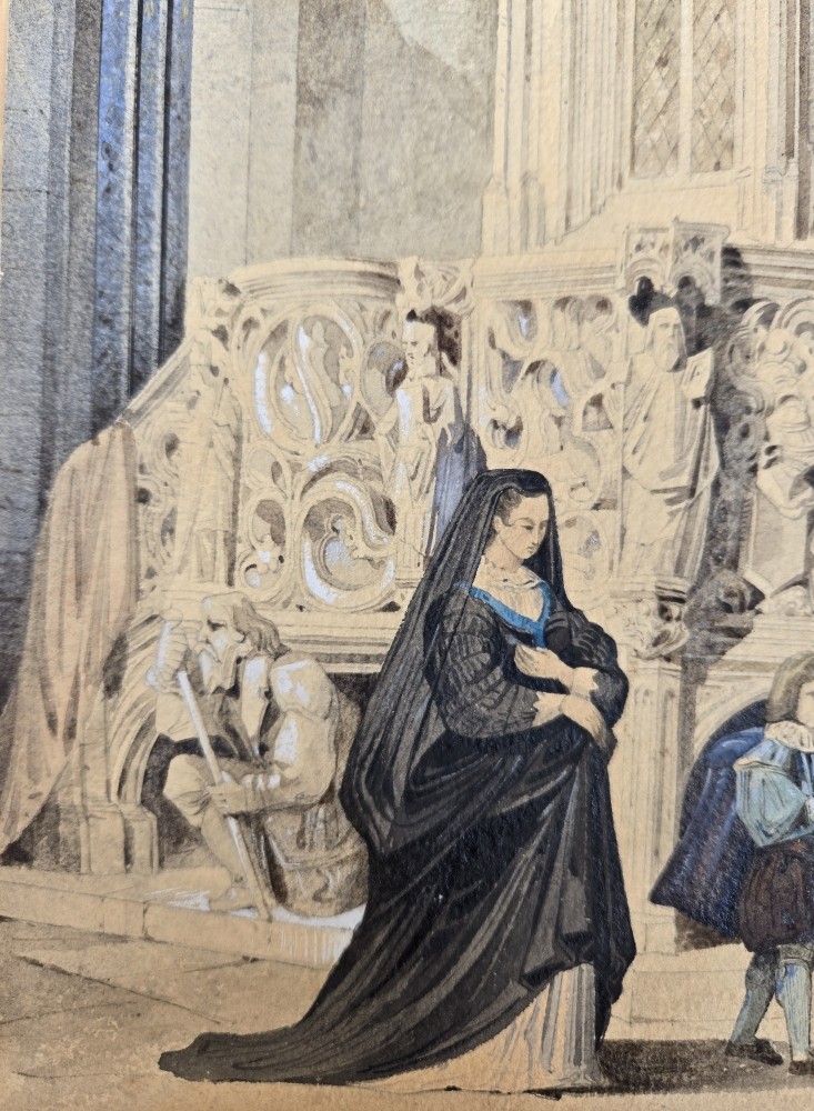 édouard Villain Watercolor Church Interior 1851-photo-6