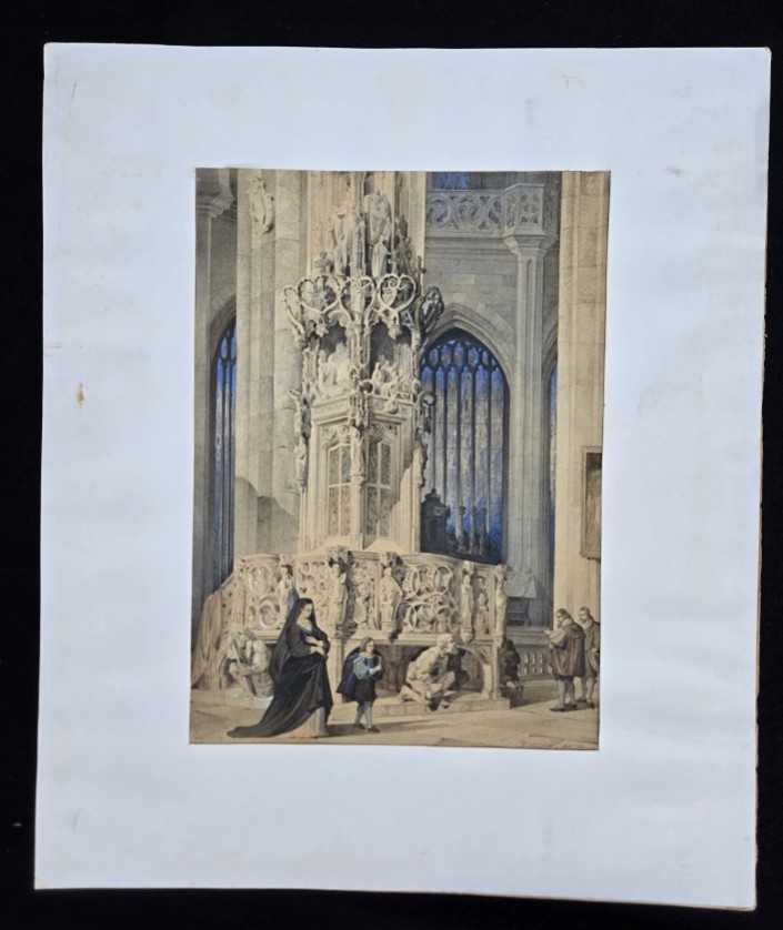 édouard Villain Watercolor Church Interior 1851-photo-8