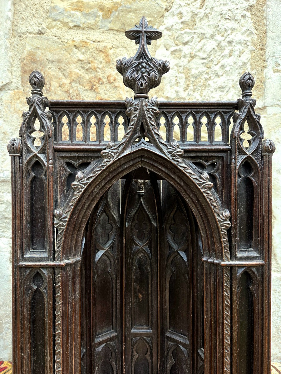 19th Century Neo-gothic Niche Or Altar Choir Reduction. Statuette.-photo-2