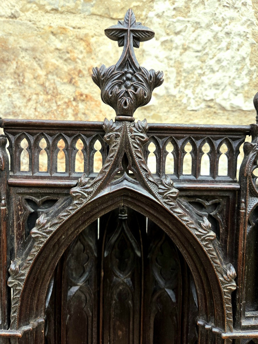 19th Century Neo-gothic Niche Or Altar Choir Reduction. Statuette.-photo-1