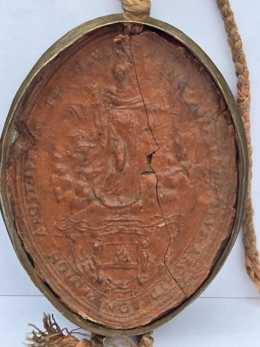 Unidentified French Wax Seal Or Stamp From The 17th Century In Its Brass Case