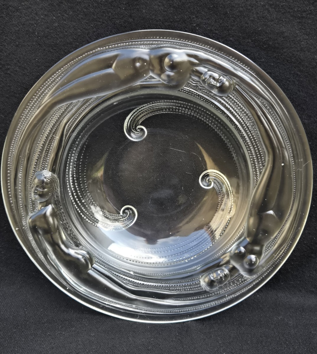 Verlys coupe art déco aux naïades ou femmes nues en verre pressé satiné-photo-2