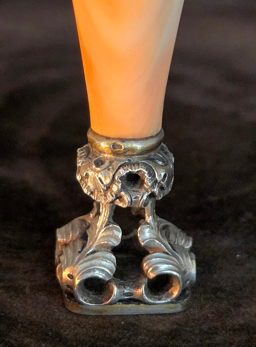 Cachet figurant Ath&eacute;na corail peau d&rsquo;ange ou coquillage et argent. Sceau,  mythologie -photo-4