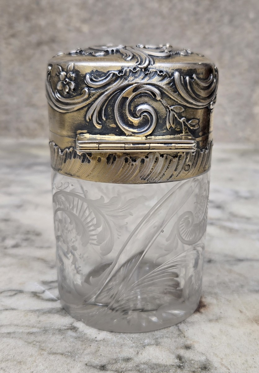 Bottle In Chiseled Crystal And Solid Silver, The Stopper Engraved With A Baccarat Heraldic Crown-photo-4