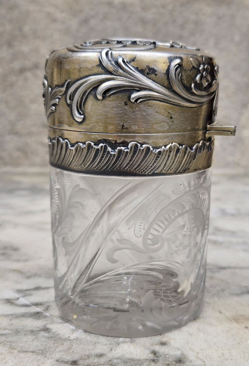 Bottle In Chiseled Crystal And Solid Silver, The Stopper Engraved With A Baccarat Heraldic Crown-photo-6