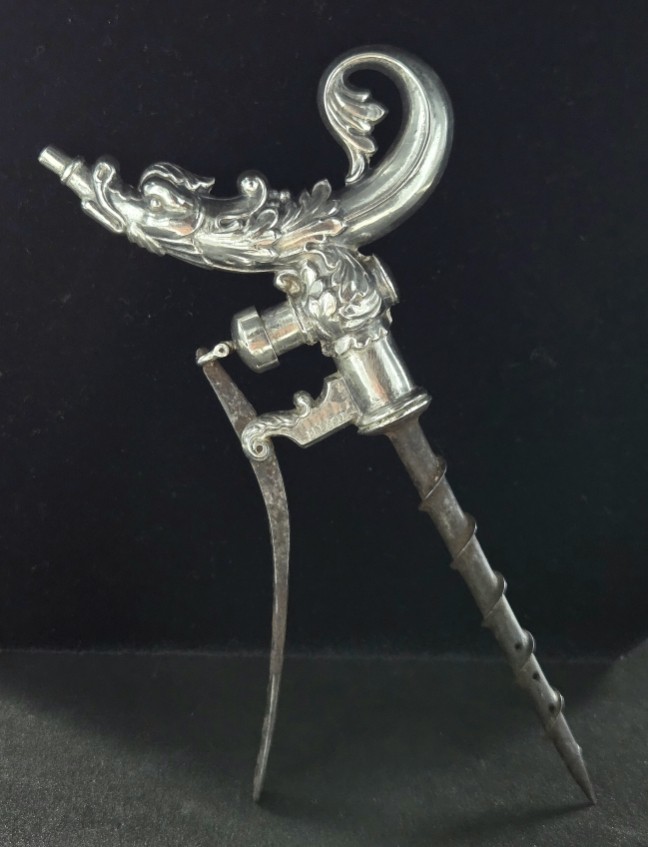 Deleuze Corkscrew, Champagne Siphon, Solid Silver Dolphin Design, 1829-photo-3