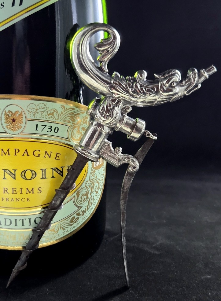 Deleuze Corkscrew, Champagne Siphon, Solid Silver Dolphin Design, 1829