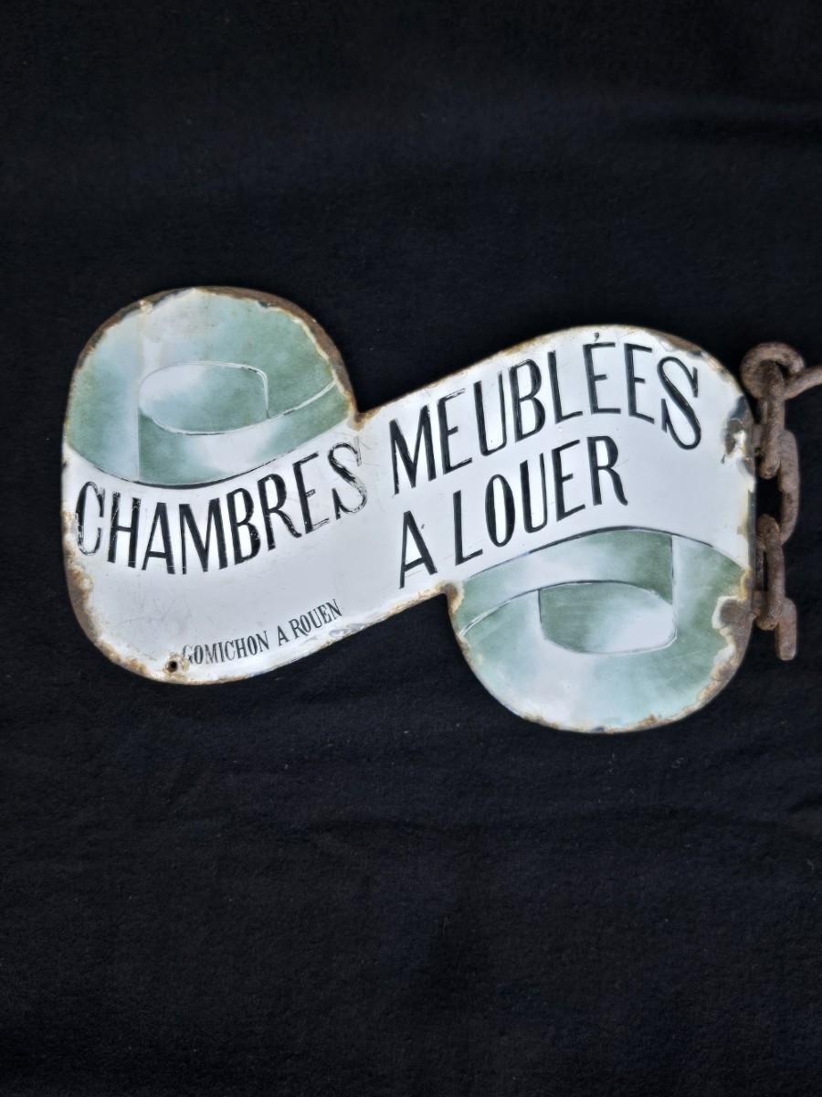 Old Sign, Enamel Plaque: Furnished Rooms For Rent In Gomichon, Rouen-photo-3