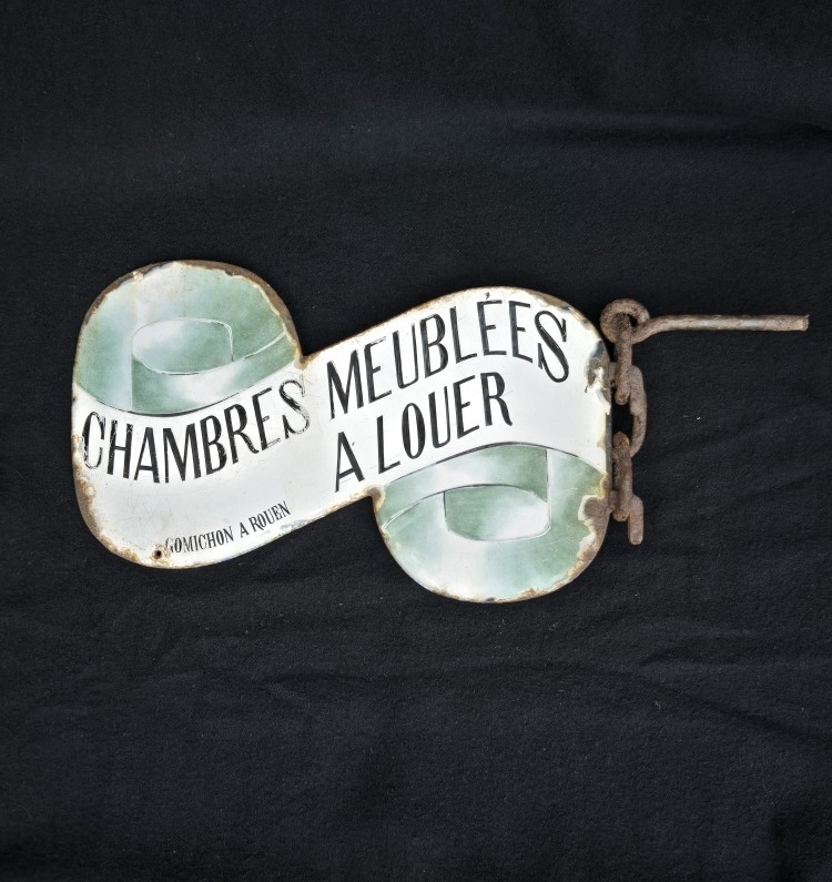 Old Sign, Enamel Plaque: Furnished Rooms For Rent In Gomichon, Rouen