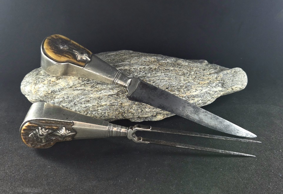 18th Century Hunting Cutlery In Antler, Silver And Steel, Knife.-photo-3
