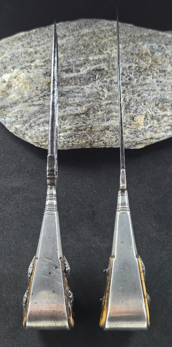 18th Century Hunting Cutlery In Antler, Silver And Steel, Knife.-photo-4