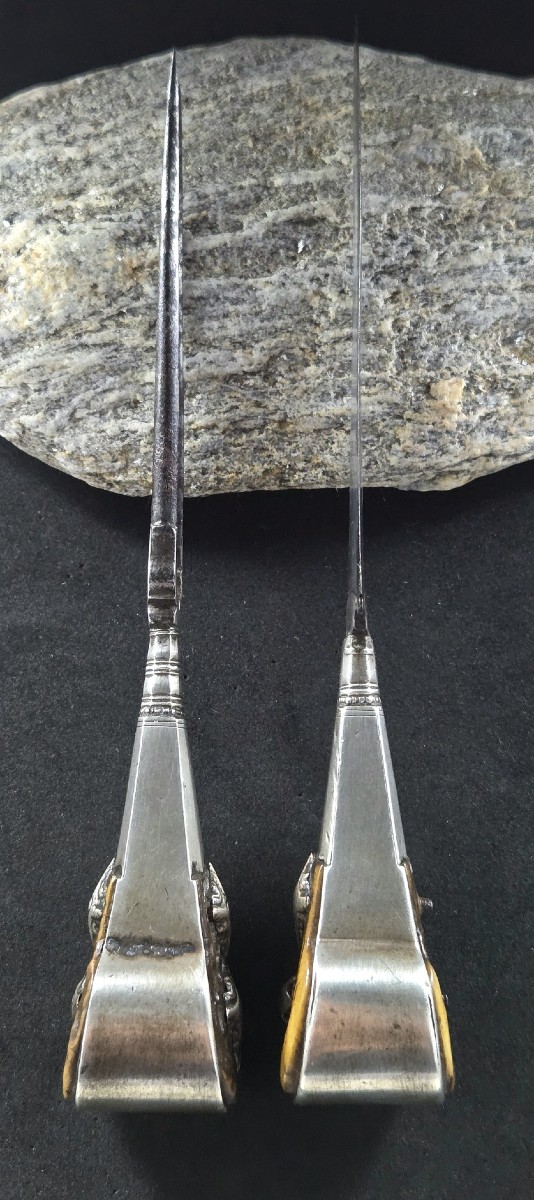 18th Century Hunting Cutlery In Antler, Silver And Steel, Knife.-photo-5