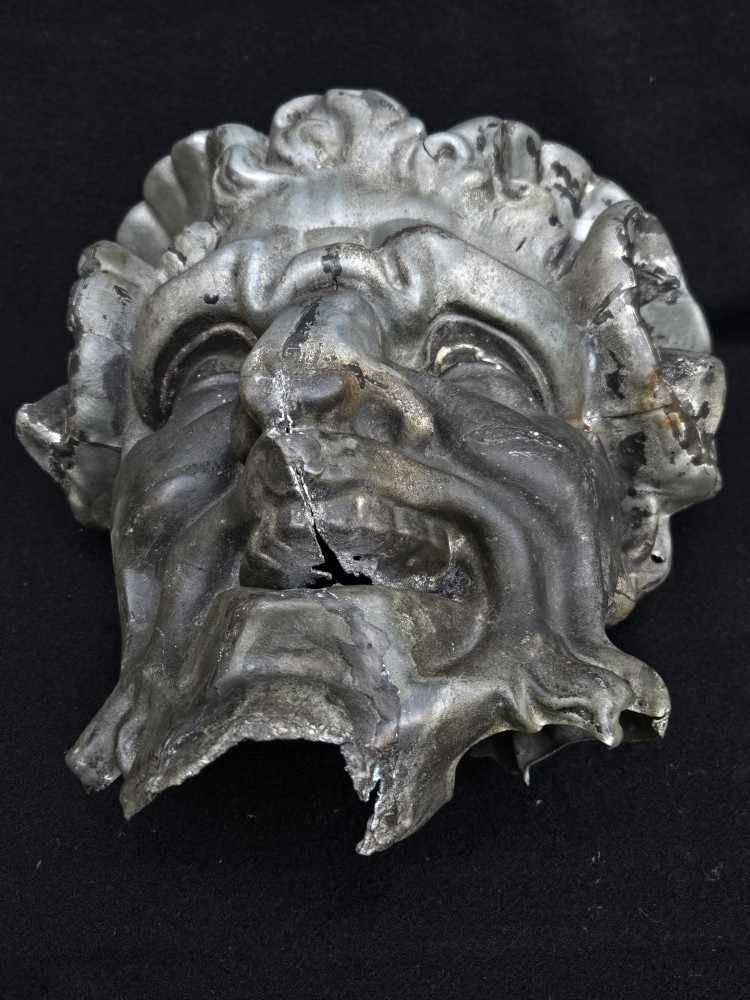 Zinc Faun Or Devil Head From The 19th Century, Decorative Facade Element.-photo-2