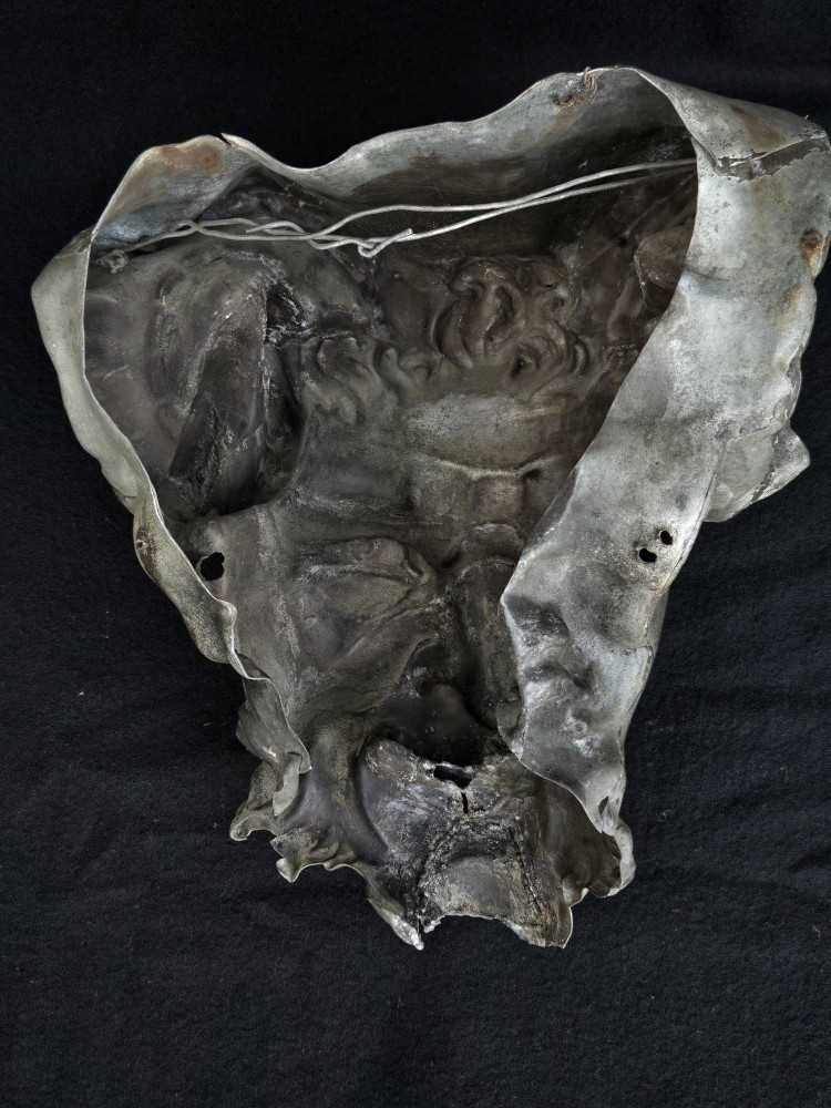 Zinc Faun Or Devil Head From The 19th Century, Decorative Facade Element.-photo-4