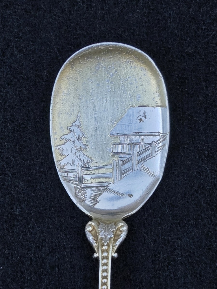 Alphonse Debain service à glace en argent et vermeil paysages hivernaux, 12 pelles ou cuillères