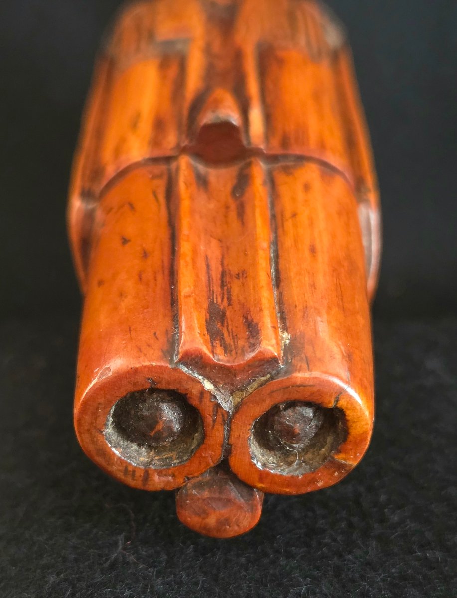 Boxwood Snuffbox Depicting A Pistol, First Empire Period, Folk Art.-photo-2