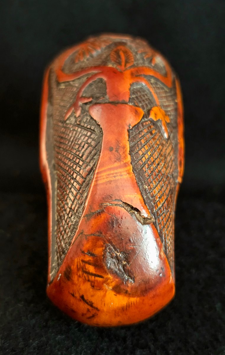 Boxwood Snuffbox Depicting A Pistol, First Empire Period, Folk Art.-photo-5