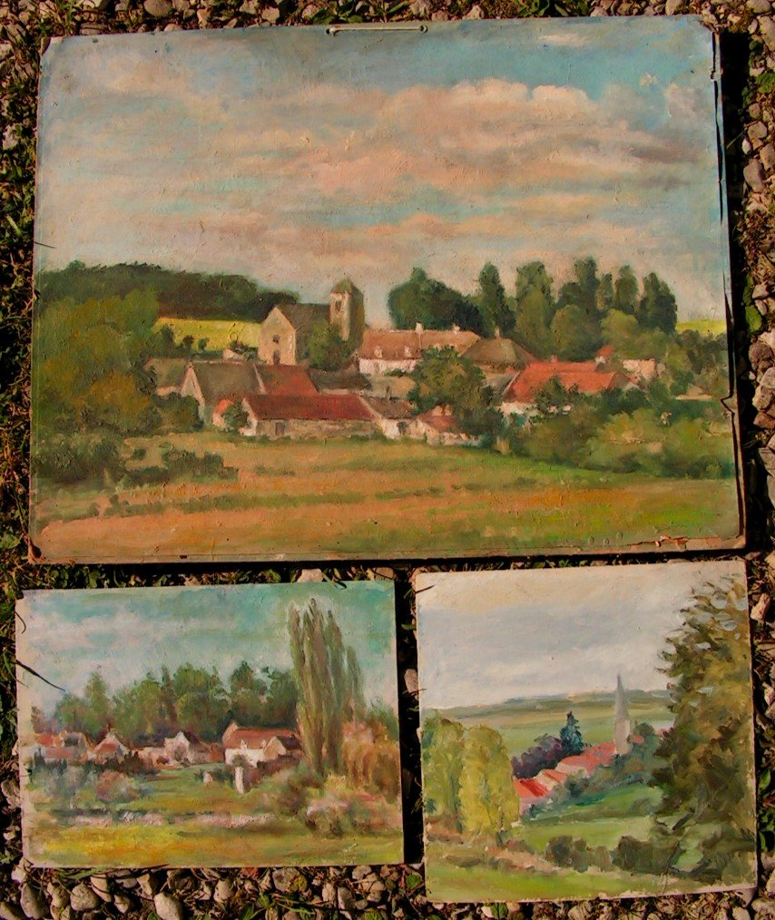 Set Of 15 Pochades Twentieth Representing Landscapes Oils On Cardboard, Unsigned Panels-photo-3