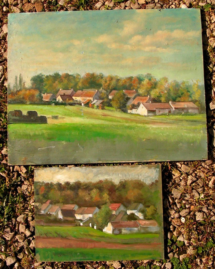 Set Of 15 Pochades Twentieth Representing Landscapes Oils On Cardboard, Unsigned Panels-photo-2