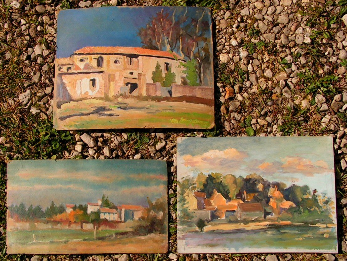 Set Of 15 Pochades Twentieth Representing Landscapes Oils On Cardboard, Unsigned Panels-photo-3