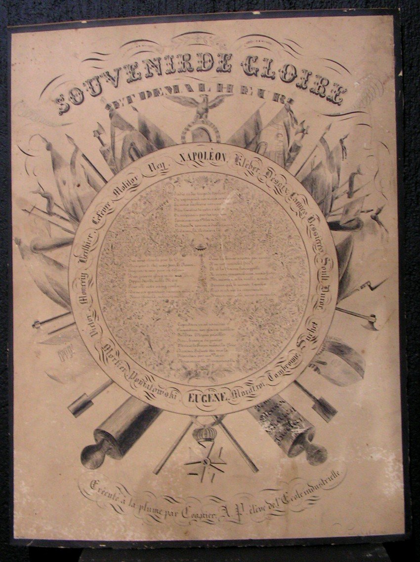 Grande Calligraphie Encre De Chine Souvenir De Gloire Et De Malheur Empereur Napoléon 1er