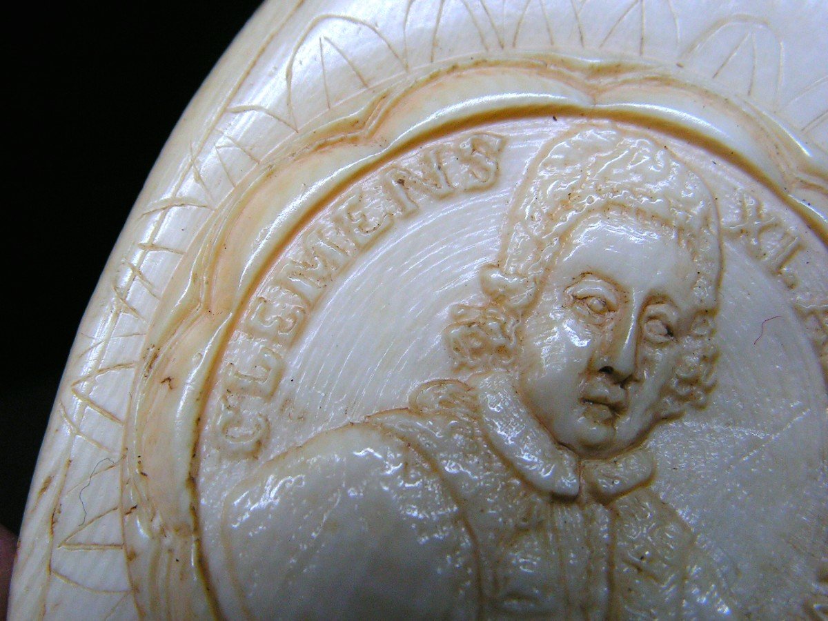 Medallion Or Plaque In Ivory XVIII Pope Clement XI Gianfrancesco Albani-photo-3