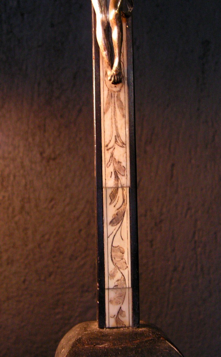 Croix d'Autel En plaquettes  d'Ivoire Gravées Et Bois Noirci XVIe - XVIIe Crucifix Christ-photo-1