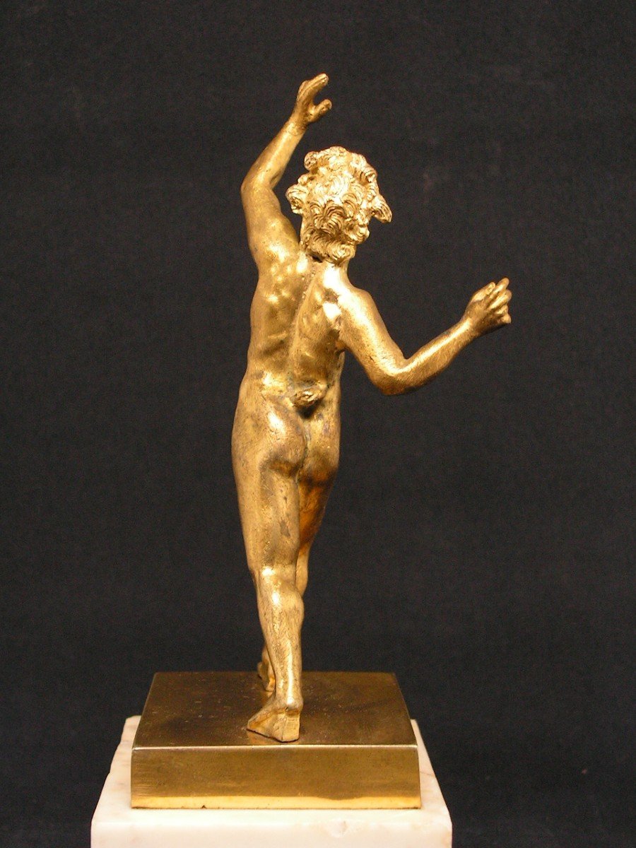 Faune Dansant De Pompei d'époque XIXeme En Bronze Doré-photo-3
