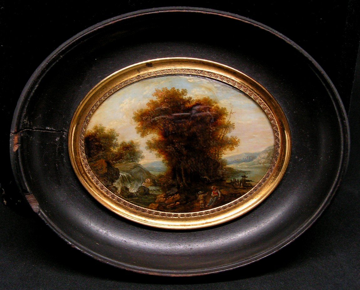 Miniature Fixed Under Glass Landscape Painting Late Eighteenth-photo-2