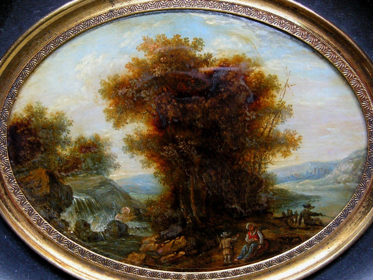Miniature Fixed Under Glass Landscape Painting Late Eighteenth