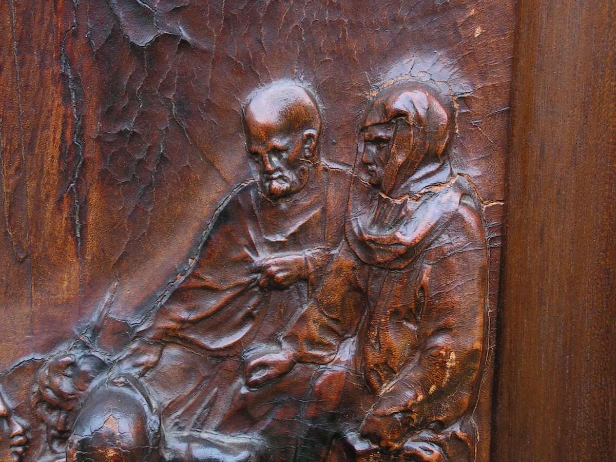 Justin Mathieu Bas Relief En Cuir Le Christ Conduit Devant Le Sanhédrin XIX Eme-photo-4