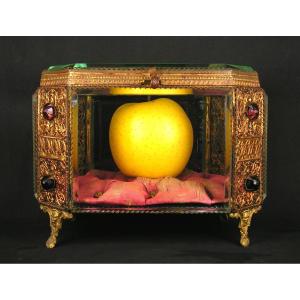 Large Box Beveled Glass, Brass And Cabochons 19th Century Napoleon III Box 