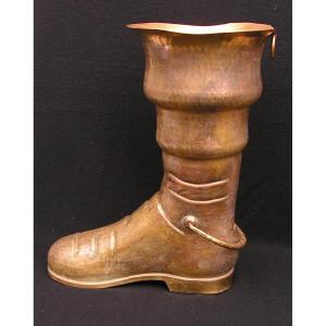 Old Boot Umbrella Stand In Brass Work Of Brassworker Popular Art