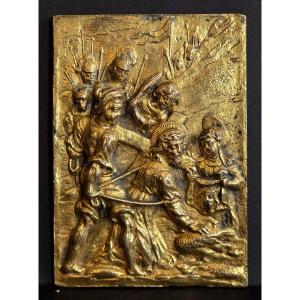 Plaquette Bronze Doré Probablement Allemagne Du Sud Fin XVIème Station 6 Ste Véronique Christ