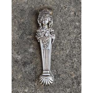 Small Solid Silver Sugar Tongs With A Woman With Grapes