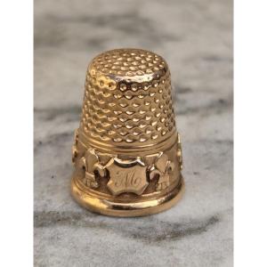 Solid Gold Thimble Numbered M And Fleur-de-lis Decoration, Royalty Sewing Kit