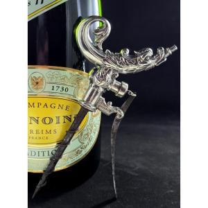 Deleuze tire bouchon, siphon à champagne champenois dauphin argent massif 1829