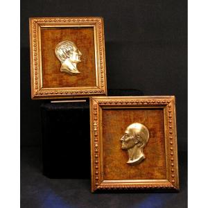 Pair Of Voltaire And Rousseau Framed Profiles In Eighteenth Bronze