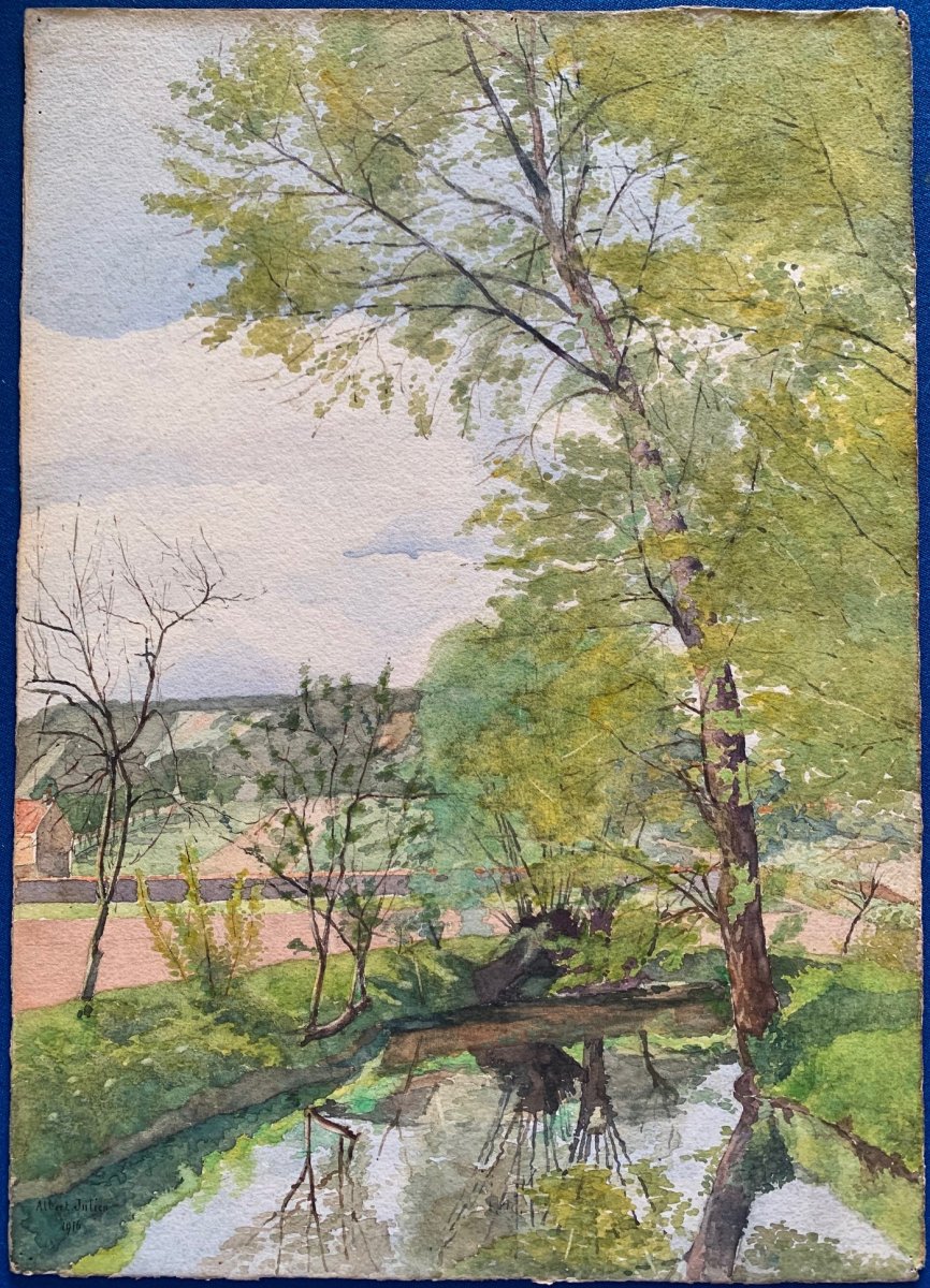 Watercolor Landscape De Lozère By Albert Julien 1916-photo-2