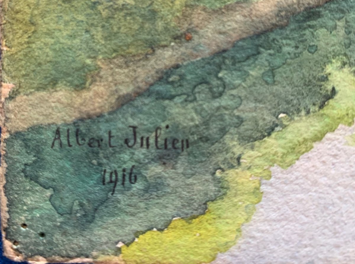 Aquarelle Paysage De Lozère d'Albert Julien 1916-photo-3