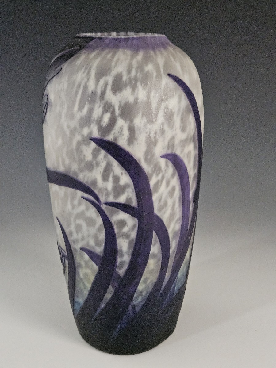 Muller Frères Lunéville - Acid-etched Iris Violets Vase - Art Nouveau-photo-6