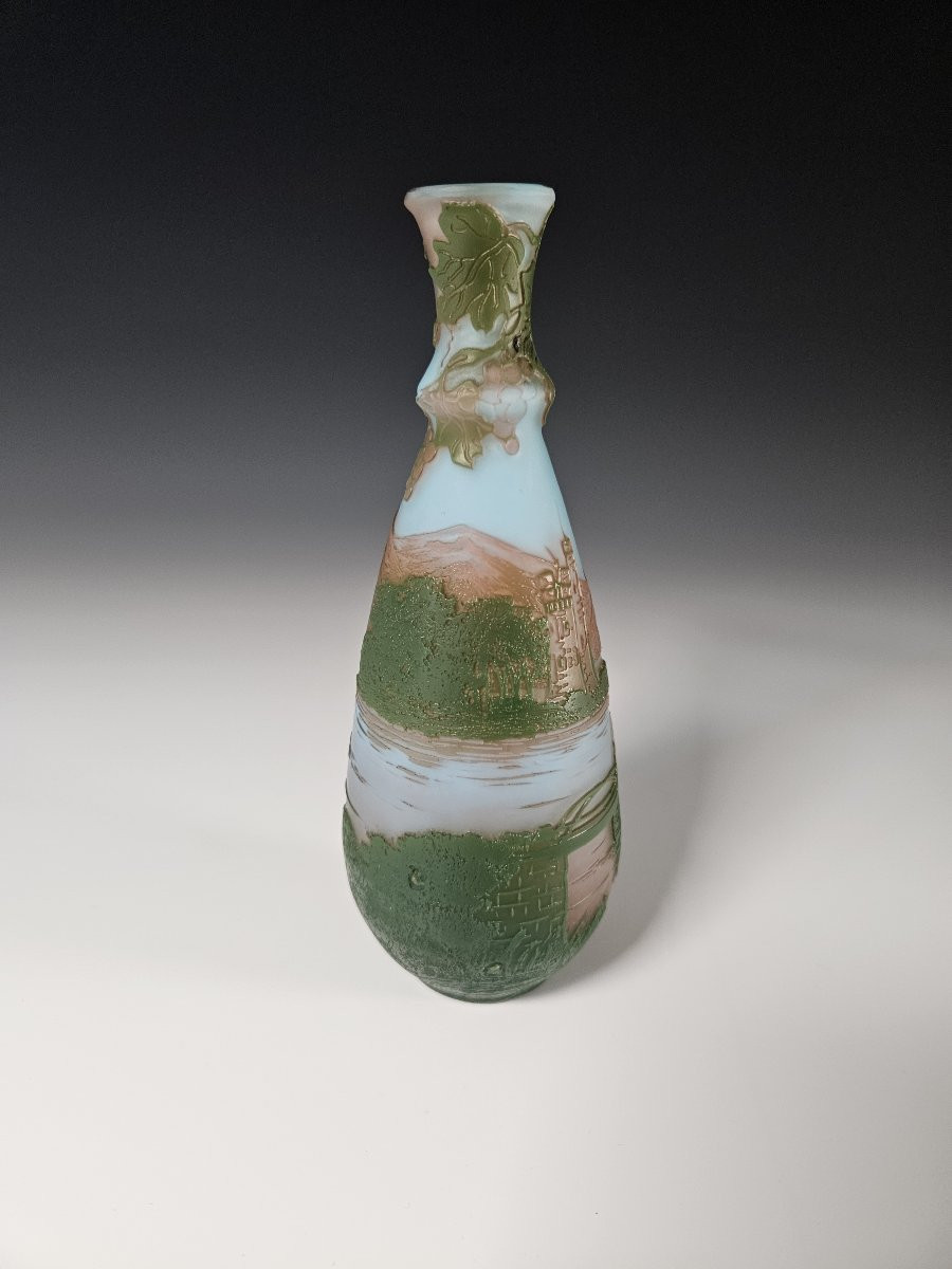 DEVEZ  - Vase Art Nouveau - Cristallerie de Pantin - verre multicouche gravé à l'acide-photo-3