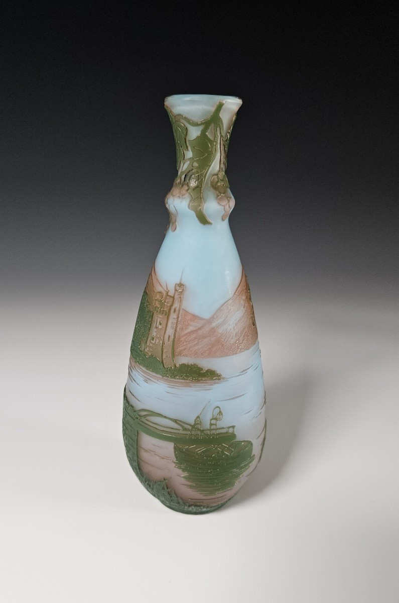 DEVEZ  - Vase Art Nouveau - Cristallerie de Pantin - verre multicouche gravé à l'acide