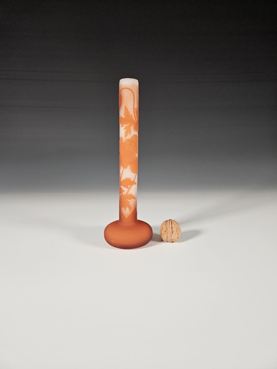 Gallé - Soliflore Vase In Acid-etched Decorated With Orange Anemones 21.5 Cm-photo-2